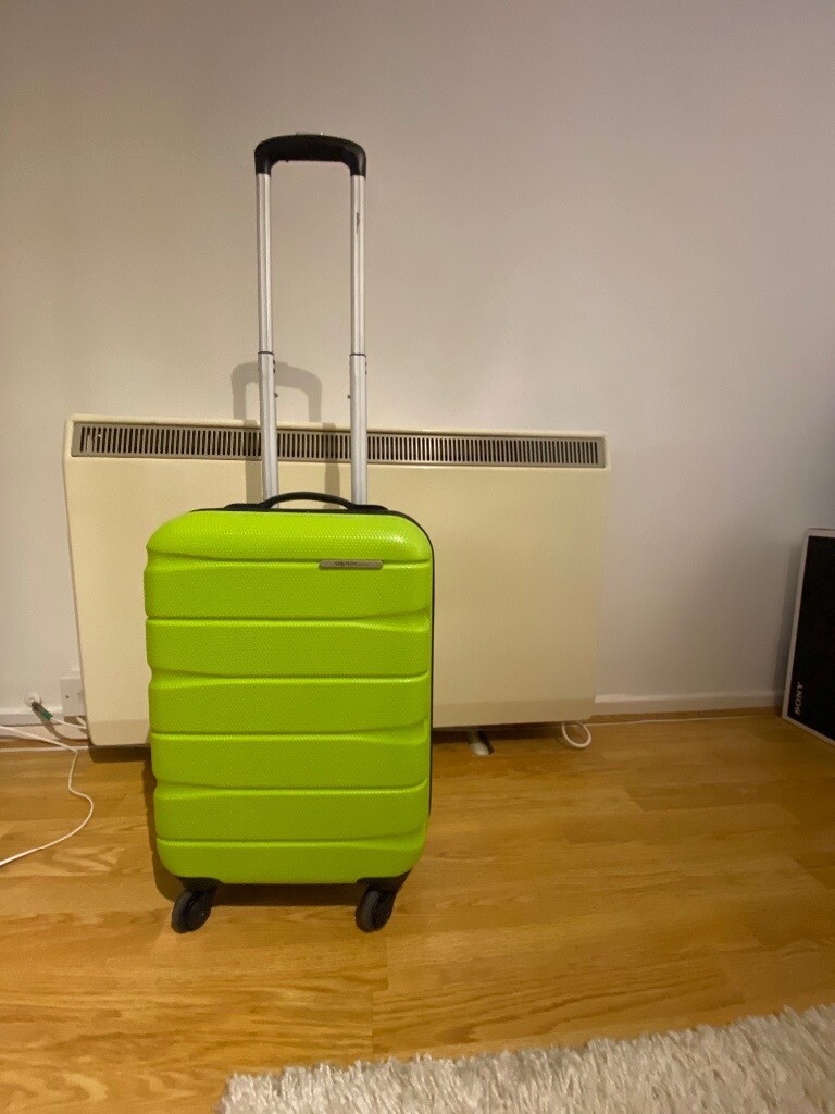 neon green suitcase